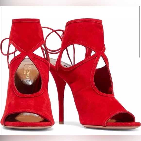 Aquazzura Red Stiletto Heels with Lace-Up Design size 37 made in Italy - Picture 1 of 14